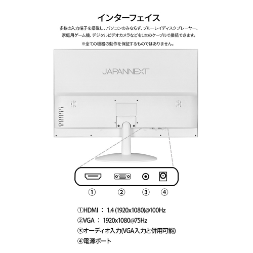 JAPANNEXTが21.5インチ VAパネル搭載 ホワイトカラーのフルHD液晶モニターを13,980円で7月4日(金)に発売