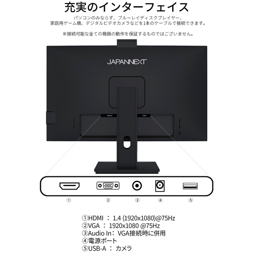 JAPANNEXTが23.8インチ Webカメラ(500万画素)とマイクを内蔵したフルHD液晶モニターを19,980円で9月5日(金)に発売