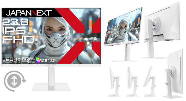 JAPANNEXTが23.8インチ IPSパネル USB-C給電対応 多機能スタンド搭載 120HzのフルHD液晶モニター(ホワイト)を20,980円で発売