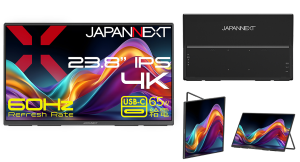JAPANNEXTが23.8インチ IPSパネル USB-C(最大65W)給電が可能な大型4Kモバイルディスプレイを59,980円で11月21日(金)に発売