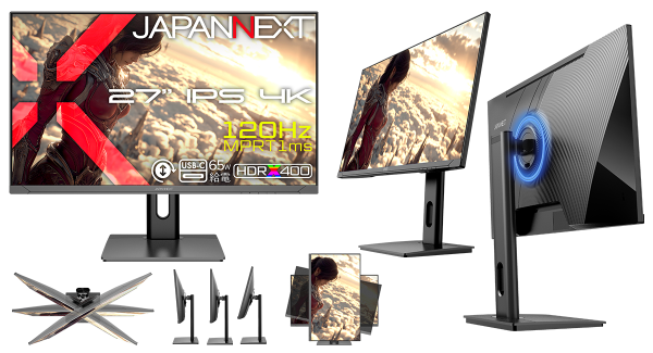 JAPANNEXTが27" IPSパネル 多機能スタンド搭載 USB-C給電に対応した120Hzの4KゲーミングモニターをECサイト限定 38,980円で発売