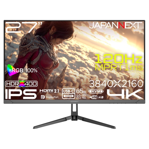 JAPANNEXTが27" IPSパネル USB-C給電に対応した120Hzの4KゲーミングモニターをECサイト限定 36,980円で12月25日(木)に発売
