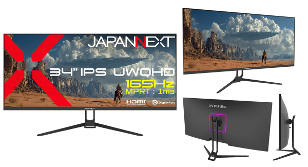 JAPANNEXTが34インチ IPSパネル搭載 165Hz対応 アスペクト比が21:9のUWQHDゲーミングモニターを47,980円で3月19日(木)に発売
