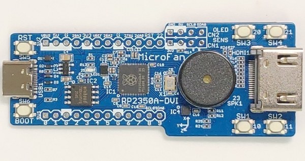 マイクロファン、TV/PCモニター出力機能付き開発基板「RP2350A-DVI」発売!C/C++, Pythonで大画面出力可能な計測ツールやゲーム作成が可能