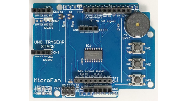 マイクロファン、UNO R3/R4をTRYGEAR化するシールド「UNO-TRYGEAR-STACK」発売！既存の指導書を継承でき基本入出力の装備で演習を効率化