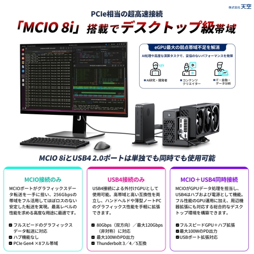 天空、ポータブルゲーミングPCを極限のデスクトップ環境へ拡張するMCIO 8i搭載eGPUドック「GPD G2 国内正規版」を発売